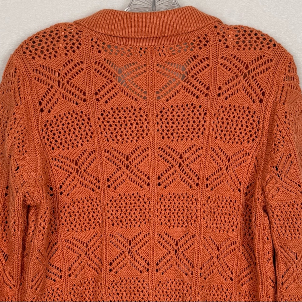 Rachel Zoe Collared Crochet Knit Cardigan Sweater Peach Coral Medium - Picture 5 of 12
